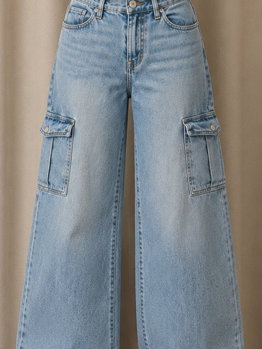 DKYN Light Wash Wide Leg Cargo Jeans